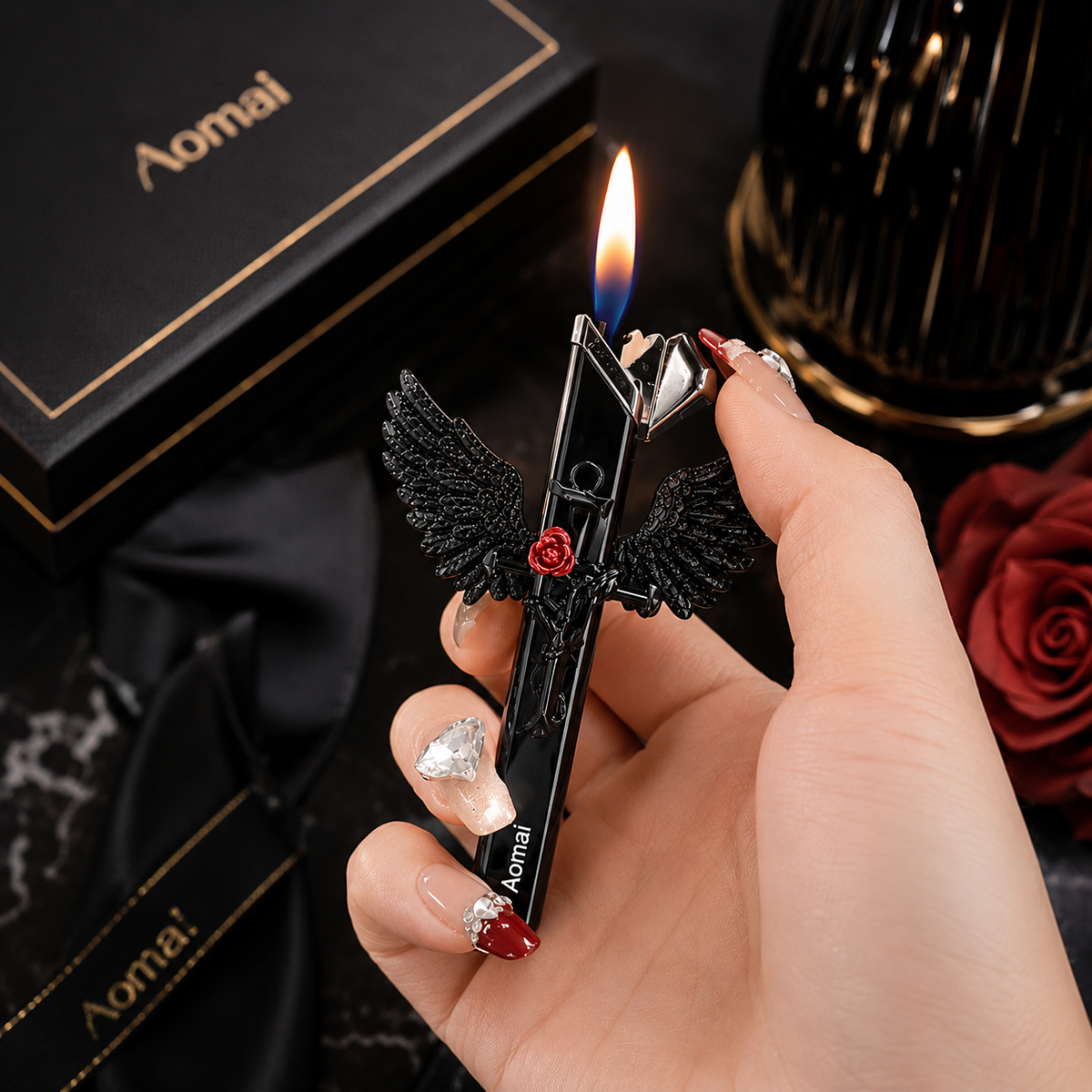 Pretty Angel Rose Wing Butane Torch Lighter