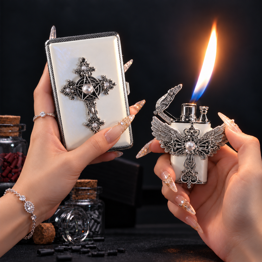 Celestial Cross Case & Winged Lighter Set