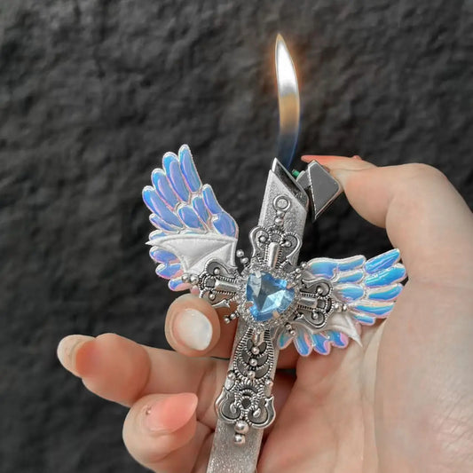 New Butane Gas Lighter Angel Wings Metal Inflatable Lighter Classic Open Flame Women's Lighter Small Gift